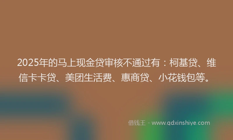 2025年的马上现金贷审核不通过有：柯基贷、维信卡卡贷、美团生活费、惠商贷、小花钱包等。