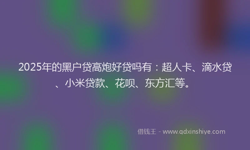 2025年的黑户贷高炮好贷吗有：超人卡、滴水贷、小米贷款、花呗、东方汇等。