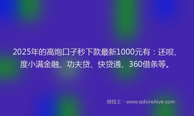 2025年的高炮口子秒下款最新1000元有：还呗、度小满金融、功夫贷、快贷通、360借条等。