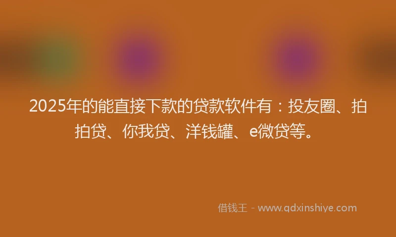 2025年的能直接下款的贷款软件有：投友圈、拍拍贷、你我贷、洋钱罐、e微贷等。