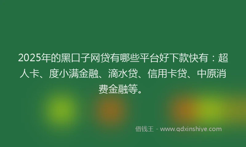 2025年的黑口子网贷有哪些平台好下款快有：超人卡、度小满金融、滴水贷、信用卡贷、中原消费金融等。