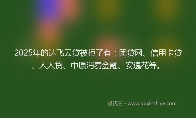 2025年的达飞云贷被拒了有：团贷网、信用卡贷、人人贷、中原消费金融、安逸花等。
