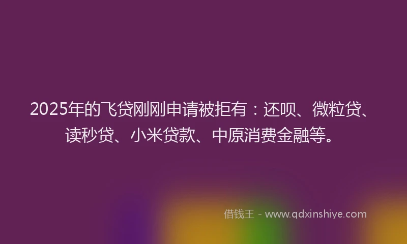 2025年的飞贷刚刚申请被拒有：还呗、微粒贷、读秒贷、小米贷款、中原消费金融等。
