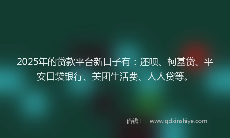 2025年的贷款平台新口子有：还呗、柯基贷、平安口袋银行、美团生活费、人人贷等。