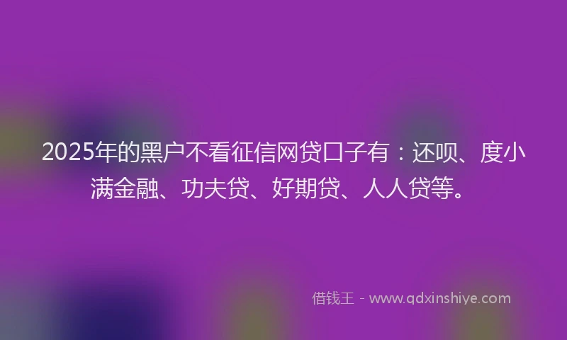 2025年的黑户不看征信网贷口子有：还呗、度小满金融、功夫贷、好期贷、人人贷等。