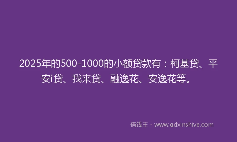 2025年的500-1000的小额贷款有：柯基贷、平安i贷、我来贷、融逸花、安逸花等。
