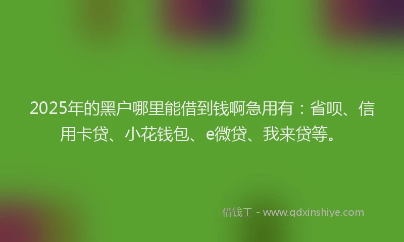 2025年的黑户哪里能借到钱啊急用有：省呗、信用卡贷、小花钱包、e微贷、我来贷等。