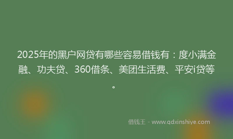 2025年的黑户网贷有哪些容易借钱有：度小满金融、功夫贷、360借条、美团生活费、平安i贷等。