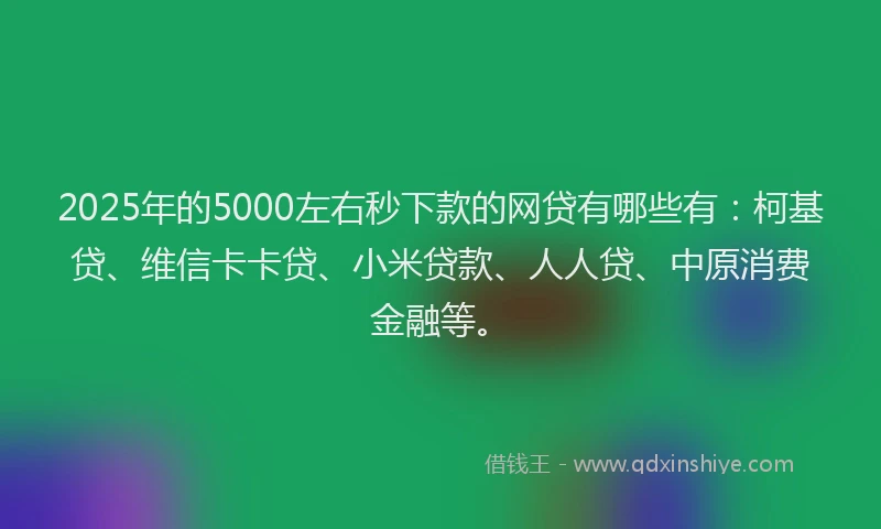 2025年的5000左右秒下款的网贷有哪些有：柯基贷、维信卡卡贷、小米贷款、人人贷、中原消费金融等。