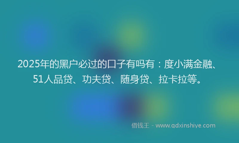 2025年的黑户必过的口子有吗有：度小满金融、51人品贷、功夫贷、随身贷、拉卡拉等。