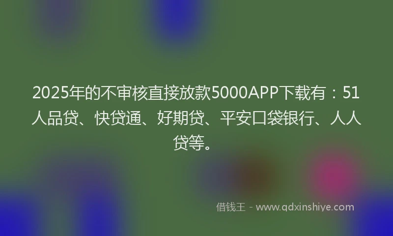 2025年的不审核直接放款5000APP下载有：51人品贷、快贷通、好期贷、平安口袋银行、人人贷等。