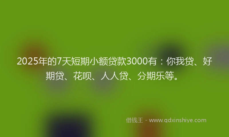 2025年的7天短期小额贷款3000有：你我贷、好期贷、花呗、人人贷、分期乐等。