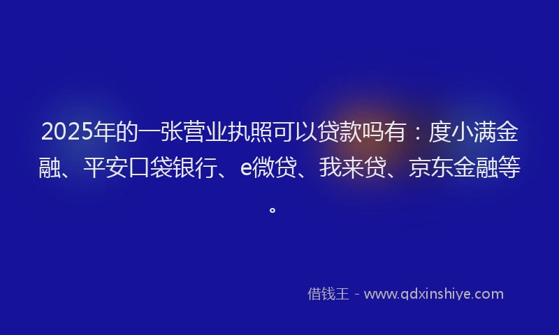 2025年的一张营业执照可以贷款吗有：度小满金融、平安口袋银行、e微贷、我来贷、京东金融等。