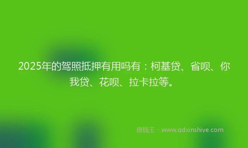 2025年的驾照抵押有用吗有：柯基贷、省呗、你我贷、花呗、拉卡拉等。