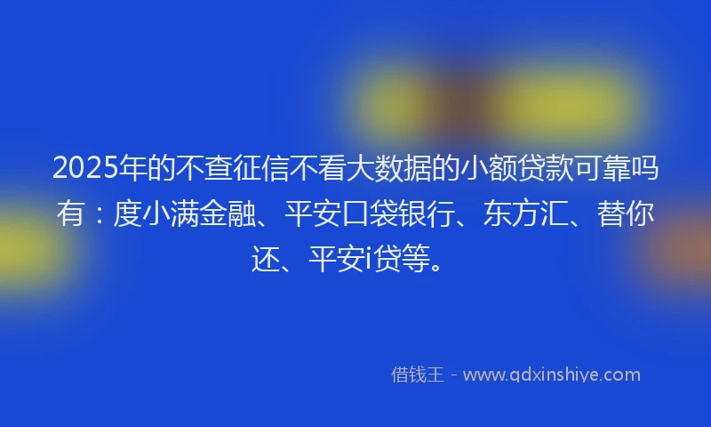 2025年的不查征信不看大数据的小额贷款可靠吗有：度小满金融、平安口袋银行、东方汇、替你还、平安i贷等。