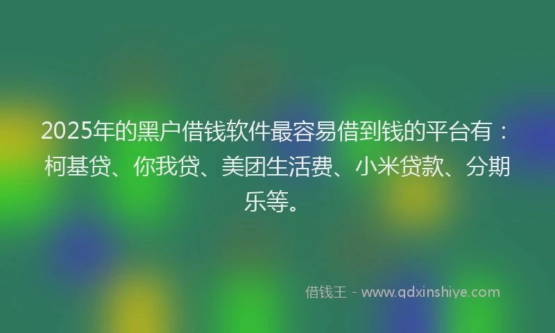 2025年的黑户借钱软件最容易借到钱的平台有：柯基贷、你我贷、美团生活费、小米贷款、分期乐等。