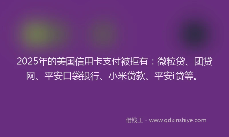 2025年的美国信用卡支付被拒有：微粒贷、团贷网、平安口袋银行、小米贷款、平安i贷等。
