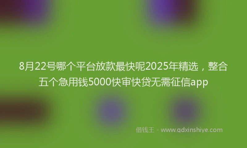 8月22号哪个平台放款最快呢2025年精选，整合五个急用钱5000快审快贷无需征信app