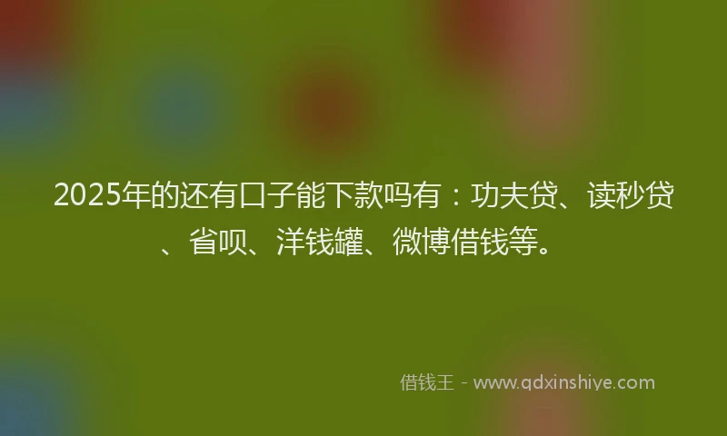 2025年的还有口子能下款吗有：功夫贷、读秒贷、省呗、洋钱罐、微博借钱等。