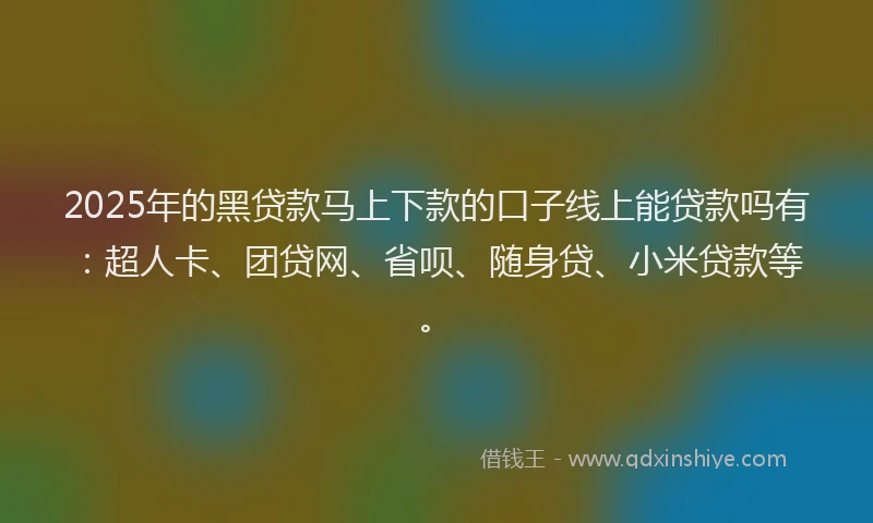 2025年的黑贷款马上下款的口子线上能贷款吗有：超人卡、团贷网、省呗、随身贷、小米贷款等。