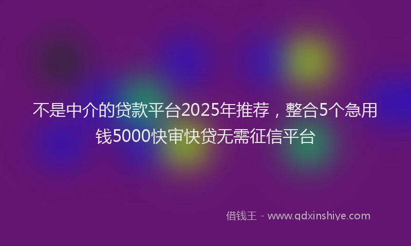 不是中介的贷款平台2025年推荐，整合5个急用钱5000快审快贷无需征信平台