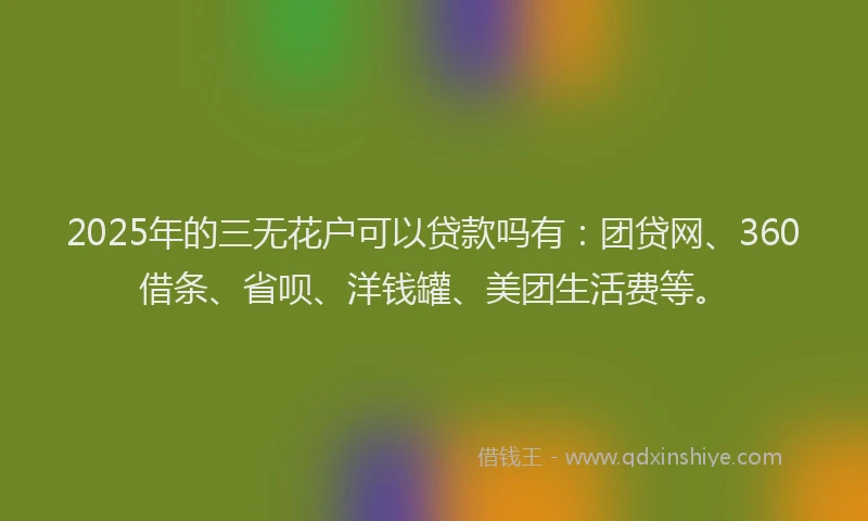 2025年的三无花户可以贷款吗有：团贷网、360借条、省呗、洋钱罐、美团生活费等。