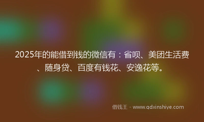 2025年的能借到钱的微信有：省呗、美团生活费、随身贷、百度有钱花、安逸花等。