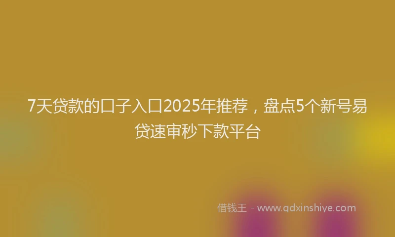 7天贷款的口子入口2025年推荐，盘点5个新号易贷速审秒下款平台