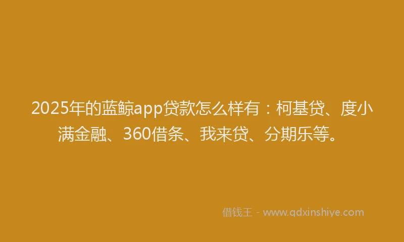 2025年的蓝鲸app贷款怎么样有：柯基贷、度小满金融、360借条、我来贷、分期乐等。
