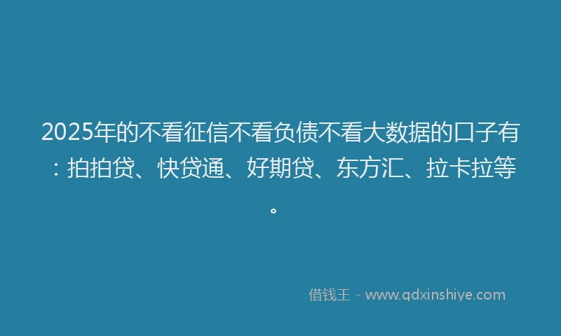 2025年的不看征信不看负债不看大数据的口子有：拍拍贷、快贷通、好期贷、东方汇、拉卡拉等。