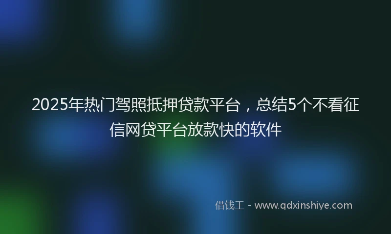 2025年热门驾照抵押贷款平台，总结5个不看征信网贷平台放款快的软件