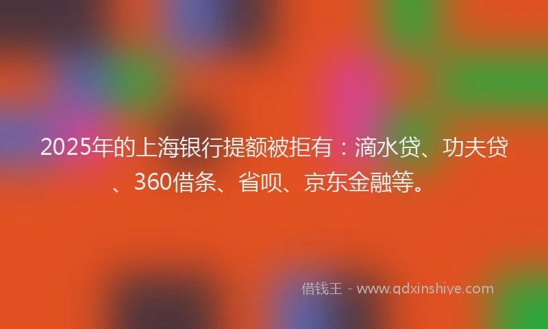 2025年的上海银行提额被拒有：滴水贷、功夫贷、360借条、省呗、京东金融等。