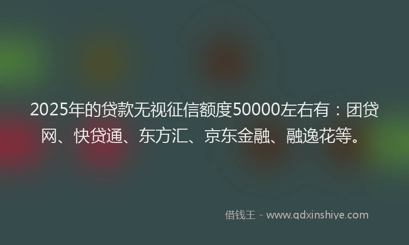 2025年的贷款无视征信额度50000左右有：团贷网、快贷通、东方汇、京东金融、融逸花等。