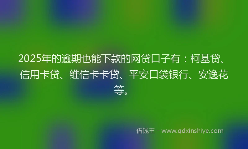 2025年的逾期也能下款的网贷口子有：柯基贷、信用卡贷、维信卡卡贷、平安口袋银行、安逸花等。