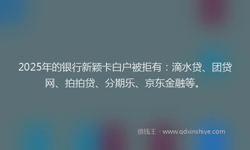 2025年的银行新颖卡白户被拒有：滴水贷、团贷网、拍拍贷、分期乐、京东金融等。