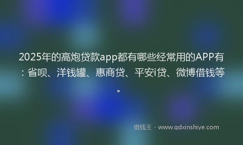 2025年的高炮贷款app都有哪些经常用的APP有：省呗、洋钱罐、惠商贷、平安i贷、微博借钱等。