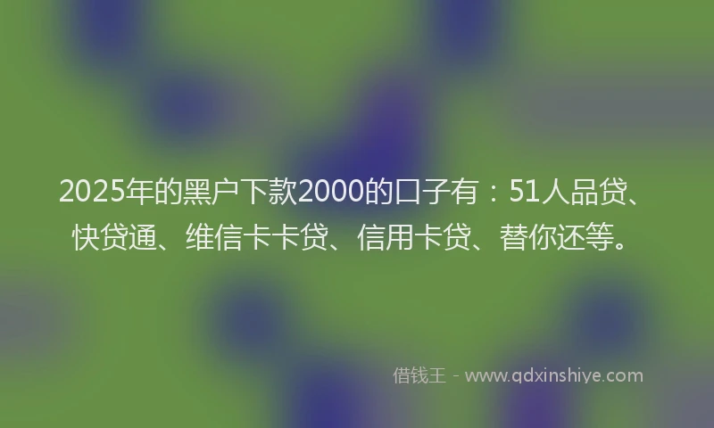 2025年的黑户下款2000的口子有：51人品贷、快贷通、维信卡卡贷、信用卡贷、替你还等。