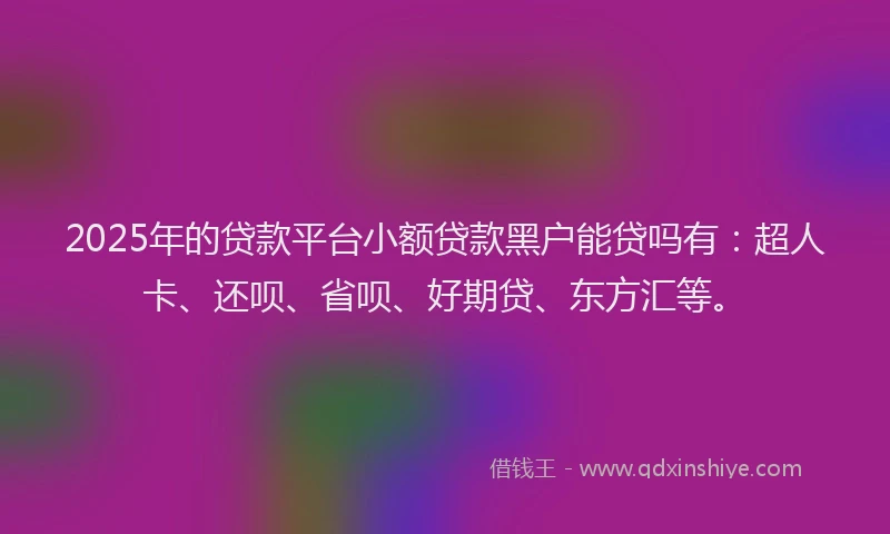 2025年的贷款平台小额贷款黑户能贷吗有：超人卡、还呗、省呗、好期贷、东方汇等。