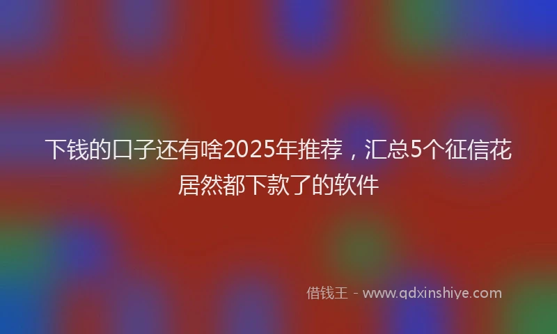 下钱的口子还有啥2025年推荐，汇总5个征信花居然都下款了的软件
