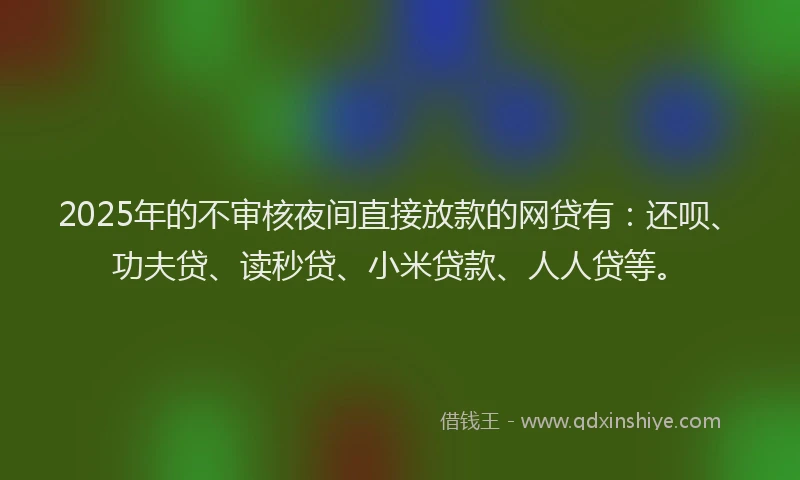 2025年的不审核夜间直接放款的网贷有：还呗、功夫贷、读秒贷、小米贷款、人人贷等。