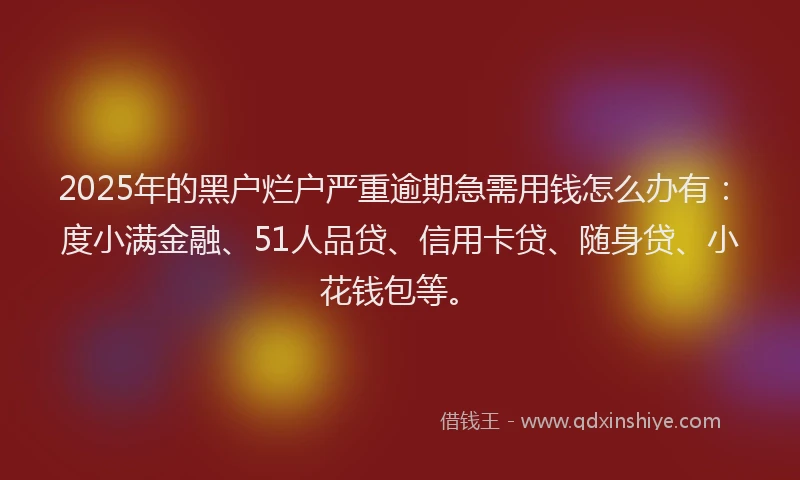 2025年的黑户烂户严重逾期急需用钱怎么办有：度小满金融、51人品贷、信用卡贷、随身贷、小花钱包等。