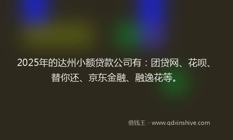 2025年的达州小额贷款公司有：团贷网、花呗、替你还、京东金融、融逸花等。