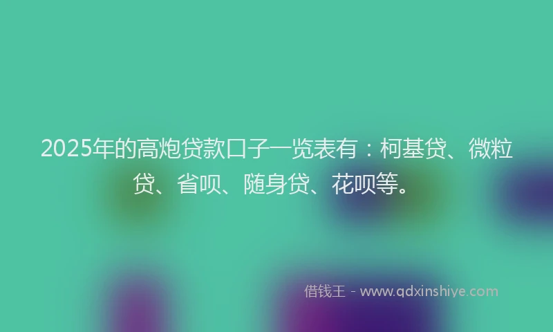 2025年的高炮贷款口子一览表有：柯基贷、微粒贷、省呗、随身贷、花呗等。