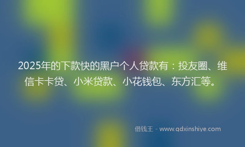 2025年的下款快的黑户个人贷款有：投友圈、维信卡卡贷、小米贷款、小花钱包、东方汇等。