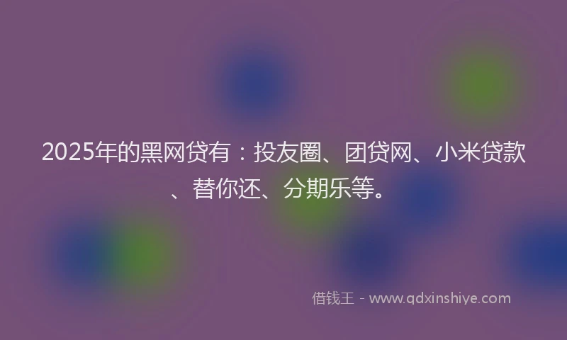 2025年的黑网贷有：投友圈、团贷网、小米贷款、替你还、分期乐等。