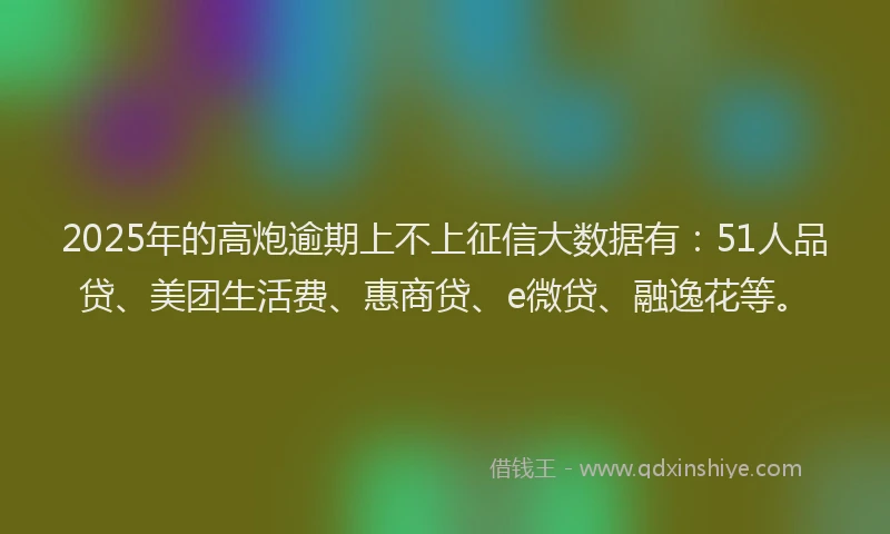 2025年的高炮逾期上不上征信大数据有：51人品贷、美团生活费、惠商贷、e微贷、融逸花等。