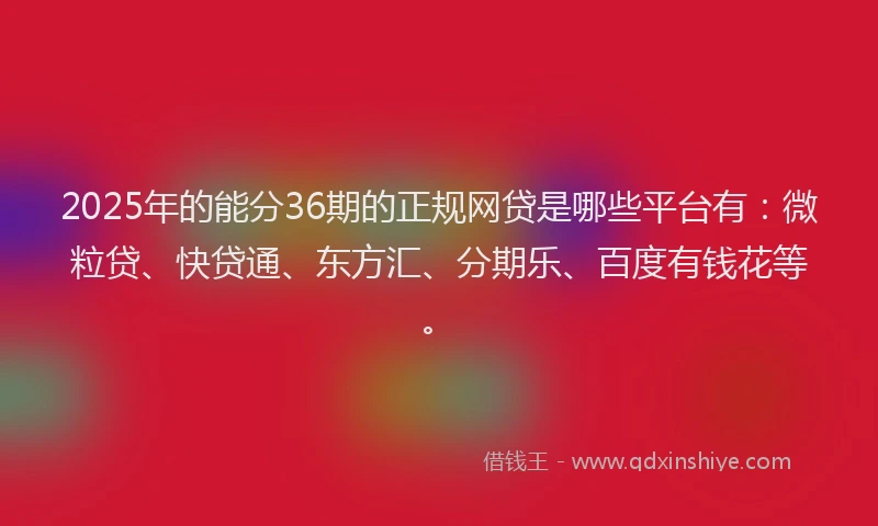 2025年的能分36期的正规网贷是哪些平台有：微粒贷、快贷通、东方汇、分期乐、百度有钱花等。