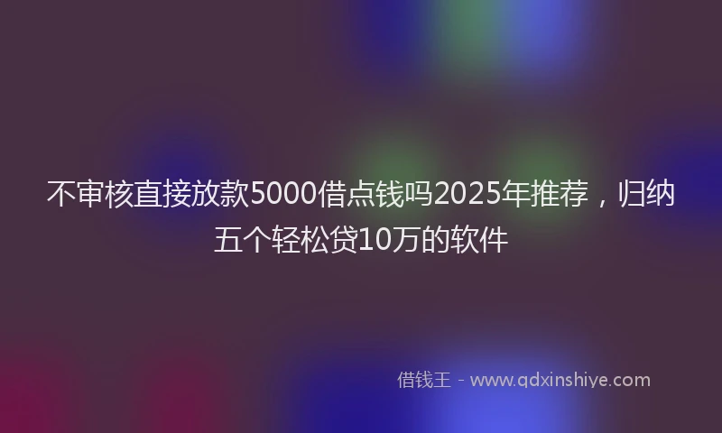 不审核直接放款5000借点钱吗2025年推荐，归纳五个轻松贷10万的软件