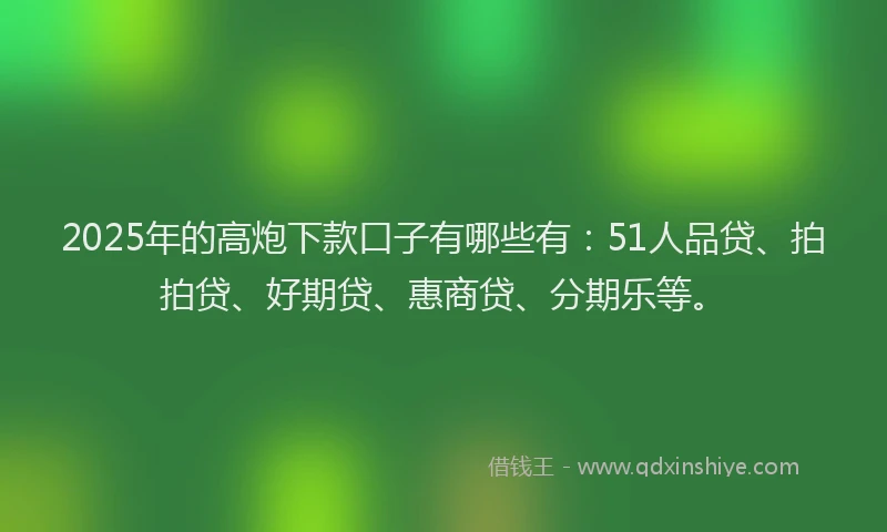 2025年的高炮下款口子有哪些有：51人品贷、拍拍贷、好期贷、惠商贷、分期乐等。