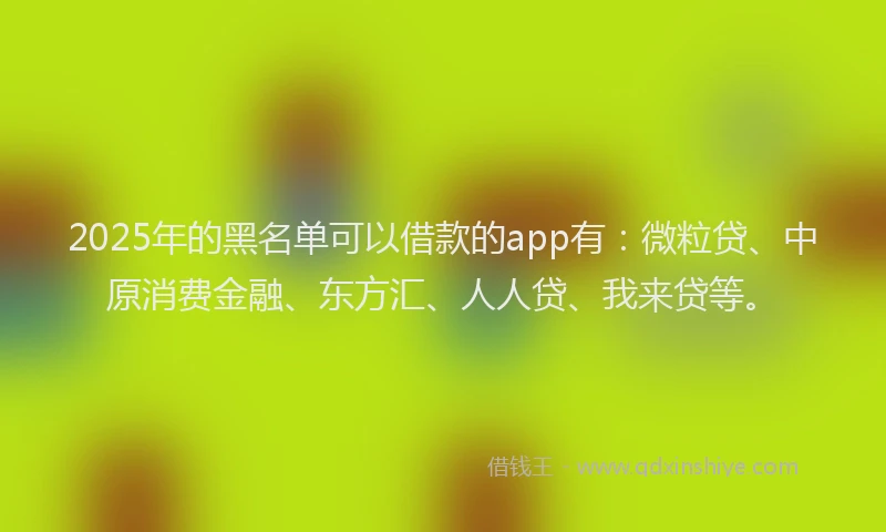 2025年的黑名单可以借款的app有：微粒贷、中原消费金融、东方汇、人人贷、我来贷等。